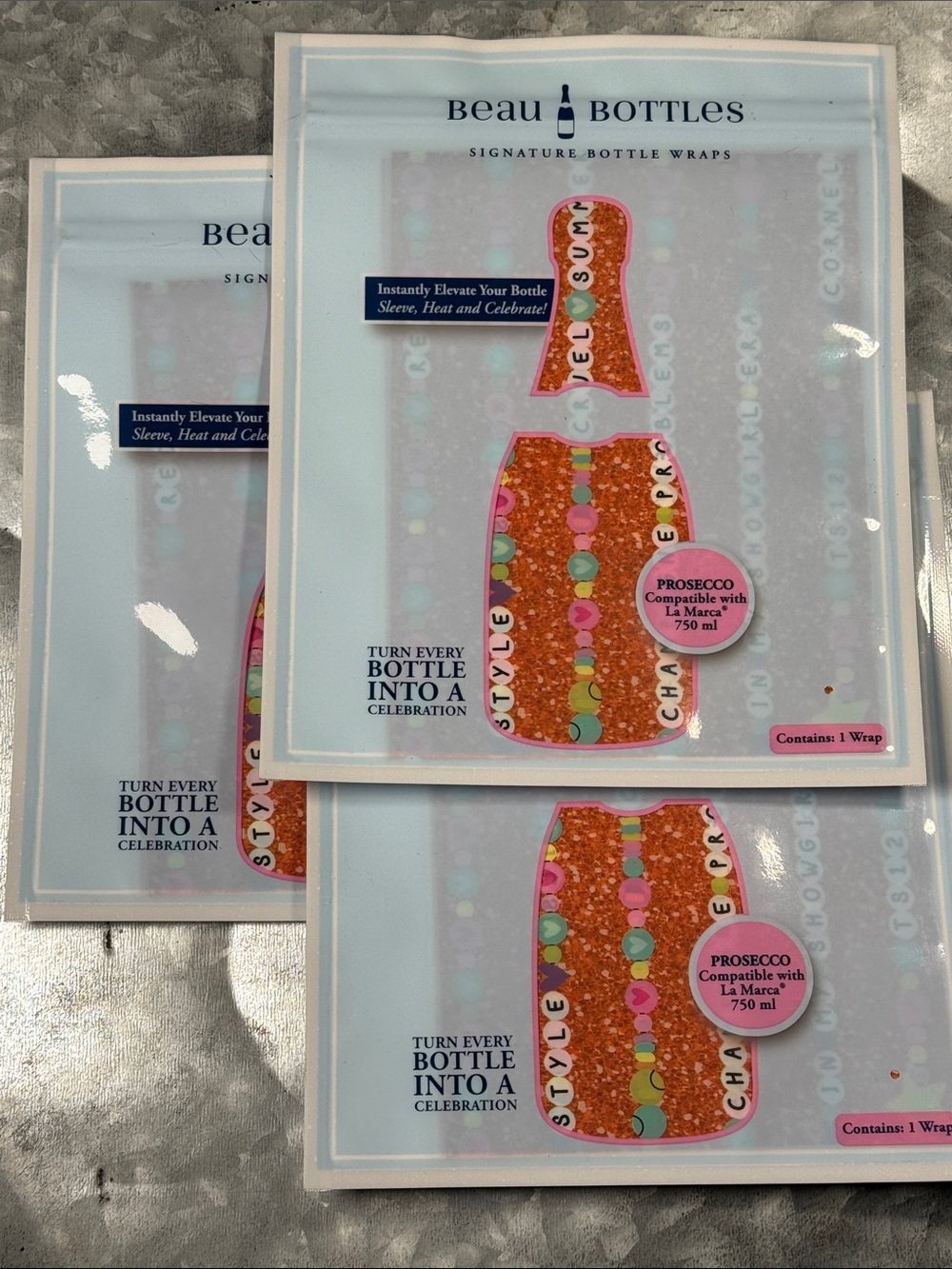 Beau Bottles Sparkling Bottle Wrap - Pink & Orange Glitter Champagne Sleeve
